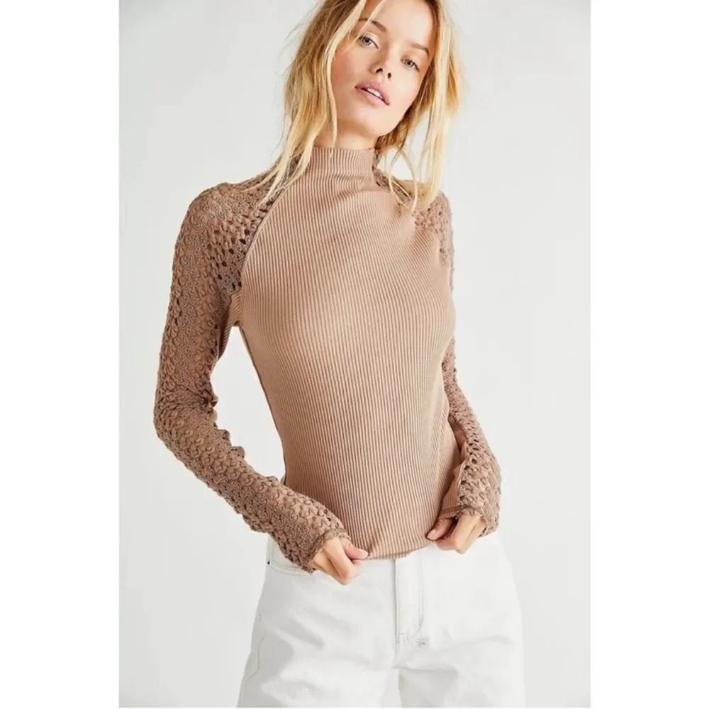 Free People Clemente Top‎ In Tan Beige Size XS